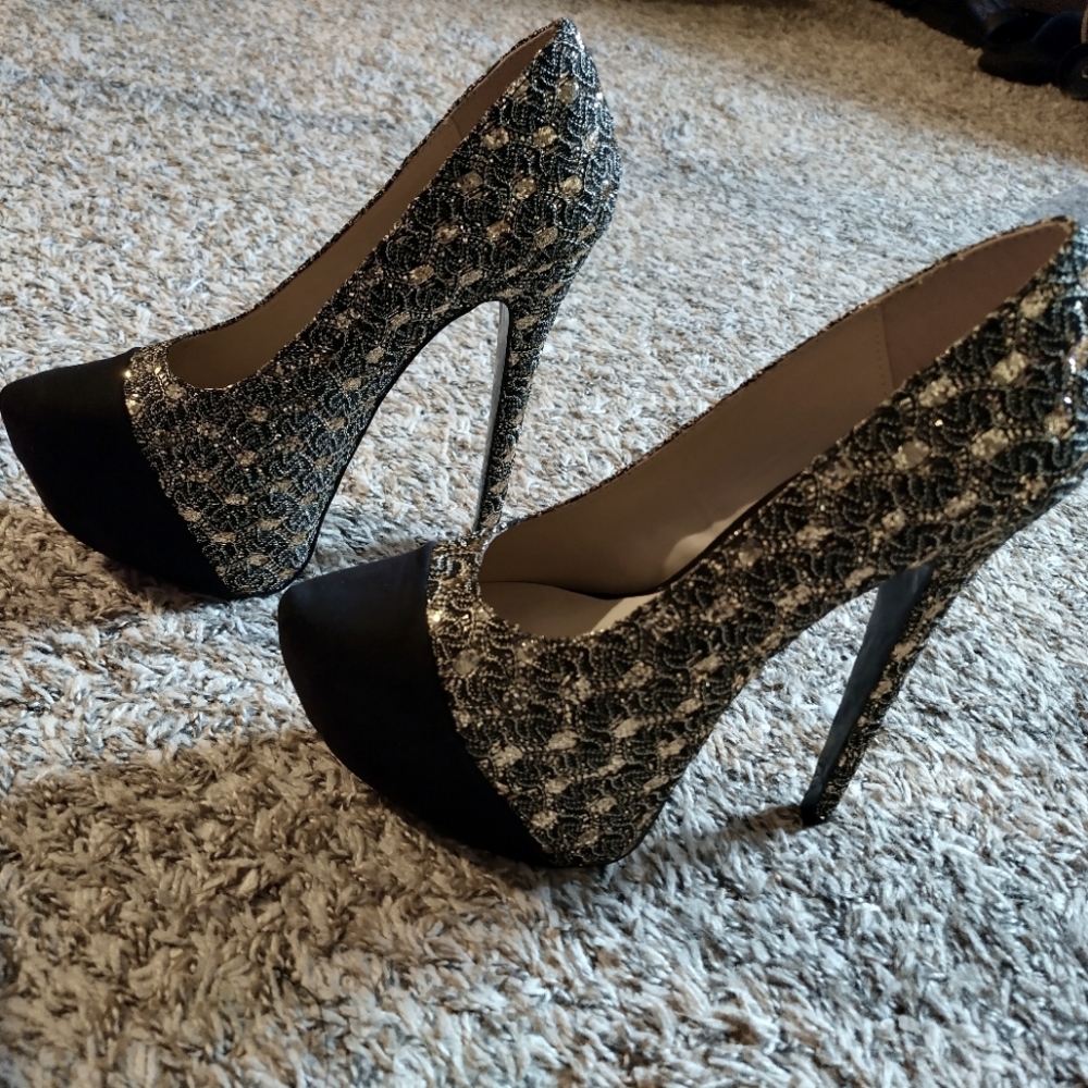 Gold and black high heels